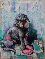 "Caniche nu pieds", peinture de Frédéric Hégo